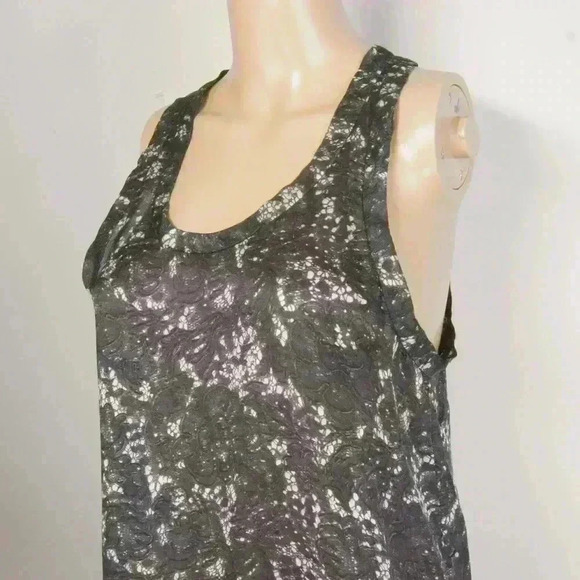 Theory Mayra Lace Print Silk Grey Tank Top - Picture 2 of 5